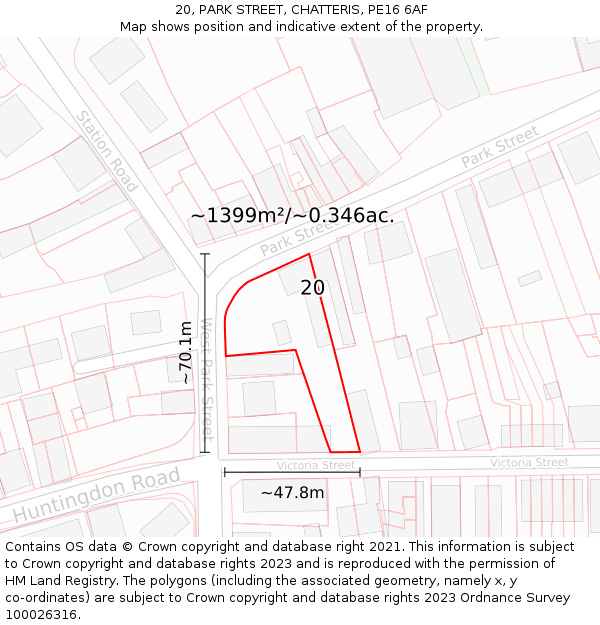 20, PARK STREET, CHATTERIS, PE16 6AF: Plot and title map