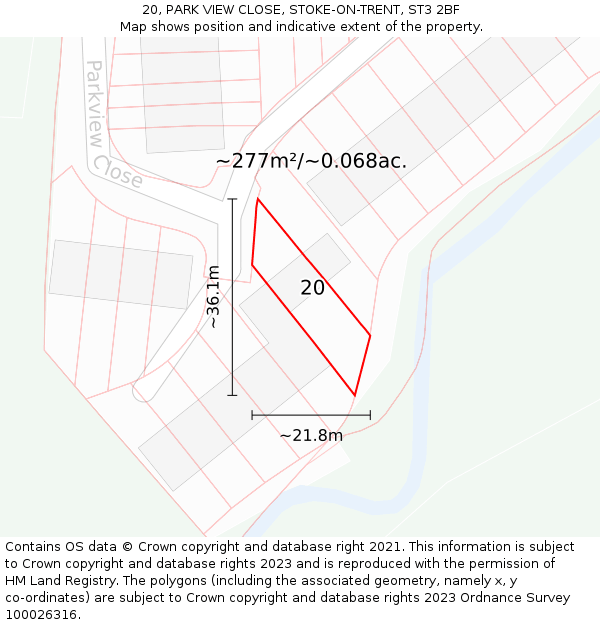 20, PARK VIEW CLOSE, STOKE-ON-TRENT, ST3 2BF: Plot and title map