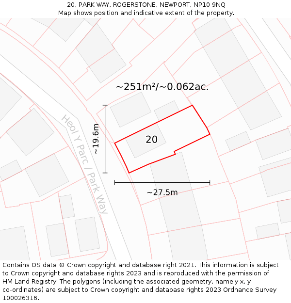 20, PARK WAY, ROGERSTONE, NEWPORT, NP10 9NQ: Plot and title map