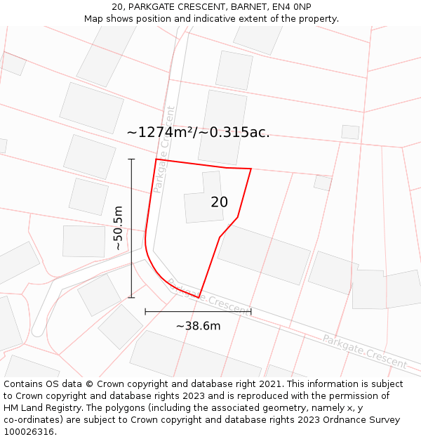 20, PARKGATE CRESCENT, BARNET, EN4 0NP: Plot and title map