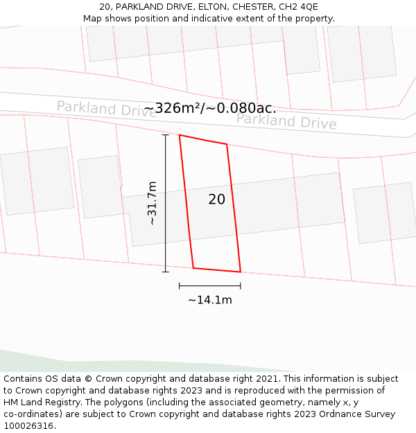 20, PARKLAND DRIVE, ELTON, CHESTER, CH2 4QE: Plot and title map