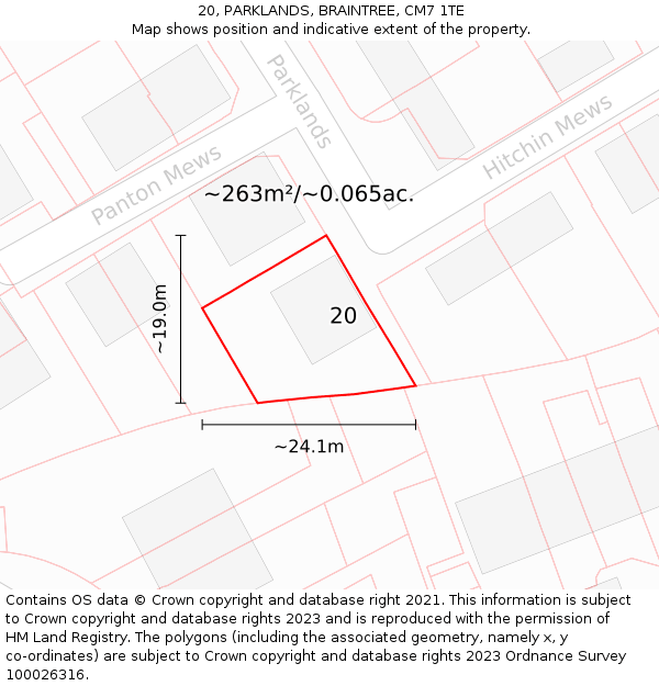 20, PARKLANDS, BRAINTREE, CM7 1TE: Plot and title map