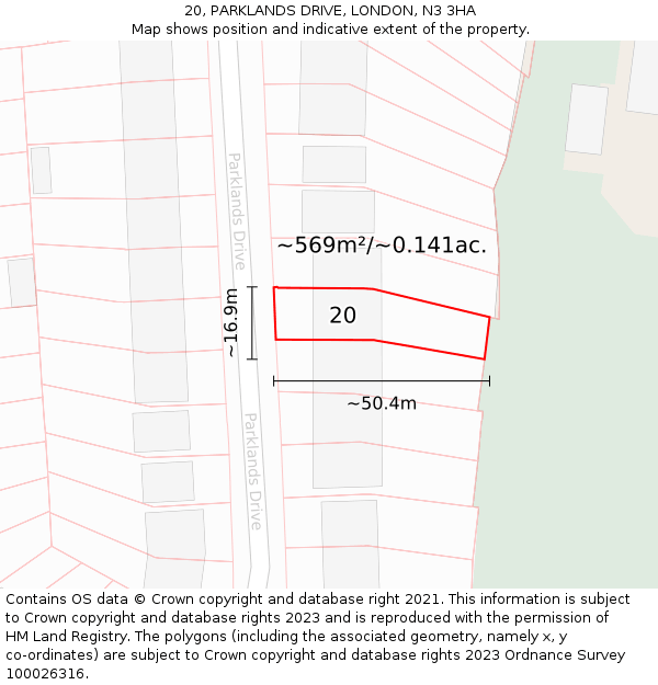 20, PARKLANDS DRIVE, LONDON, N3 3HA: Plot and title map