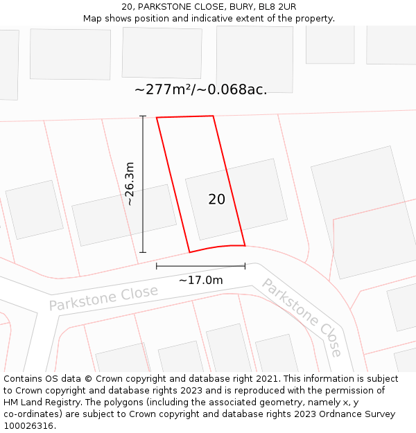 20, PARKSTONE CLOSE, BURY, BL8 2UR: Plot and title map