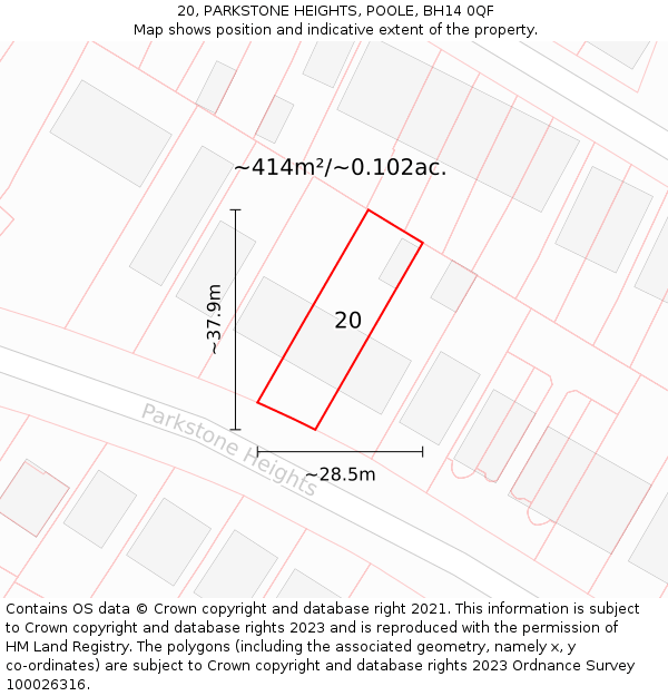 20, PARKSTONE HEIGHTS, POOLE, BH14 0QF: Plot and title map