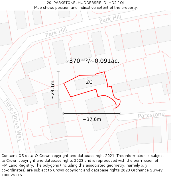 20, PARKSTONE, HUDDERSFIELD, HD2 1QL: Plot and title map