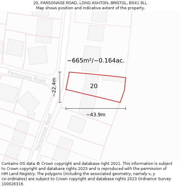 20, PARSONAGE ROAD, LONG ASHTON, BRISTOL, BS41 9LL: Plot and title map