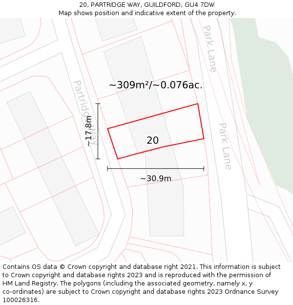 20, PARTRIDGE WAY, GUILDFORD, GU4 7DW: Plot and title map