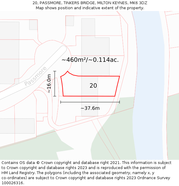 20, PASSMORE, TINKERS BRIDGE, MILTON KEYNES, MK6 3DZ: Plot and title map