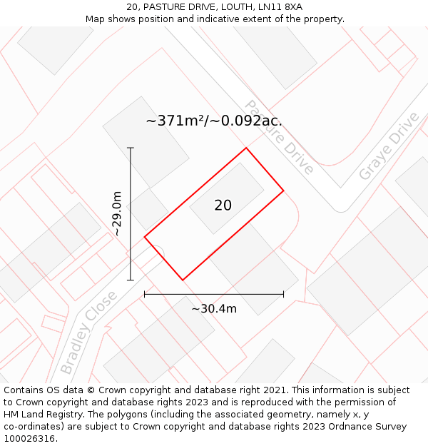 20, PASTURE DRIVE, LOUTH, LN11 8XA: Plot and title map