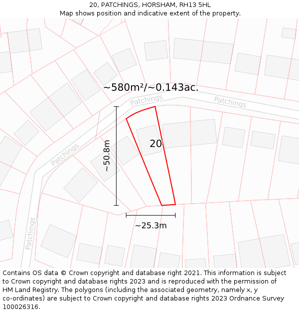 20, PATCHINGS, HORSHAM, RH13 5HL: Plot and title map