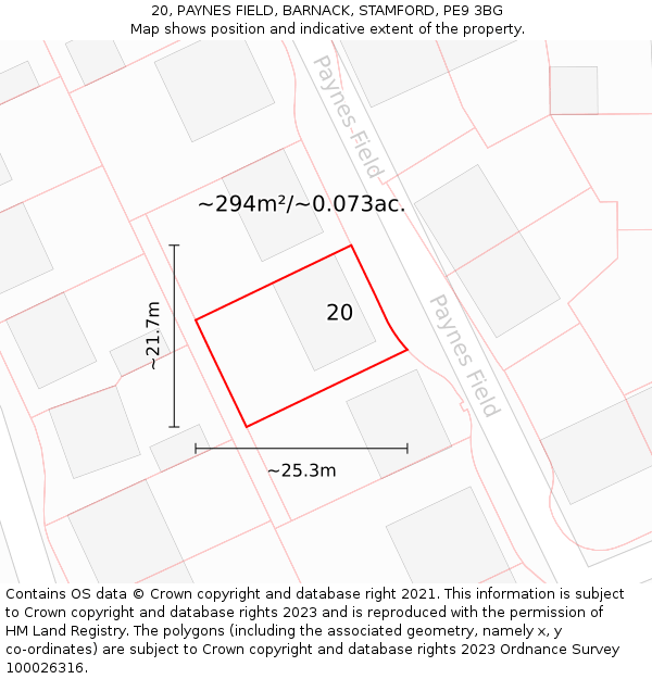20, PAYNES FIELD, BARNACK, STAMFORD, PE9 3BG: Plot and title map