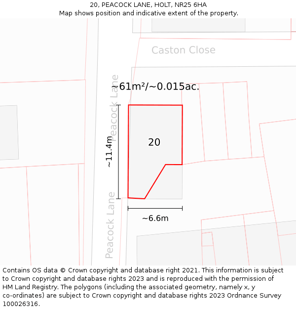 20, PEACOCK LANE, HOLT, NR25 6HA: Plot and title map