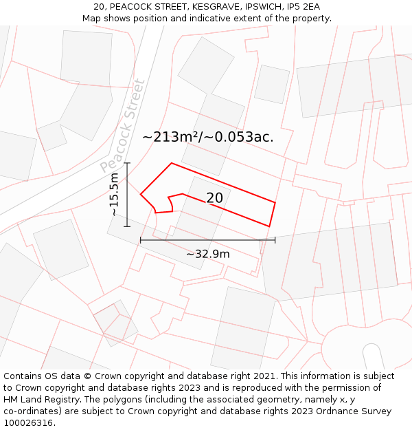 20, PEACOCK STREET, KESGRAVE, IPSWICH, IP5 2EA: Plot and title map