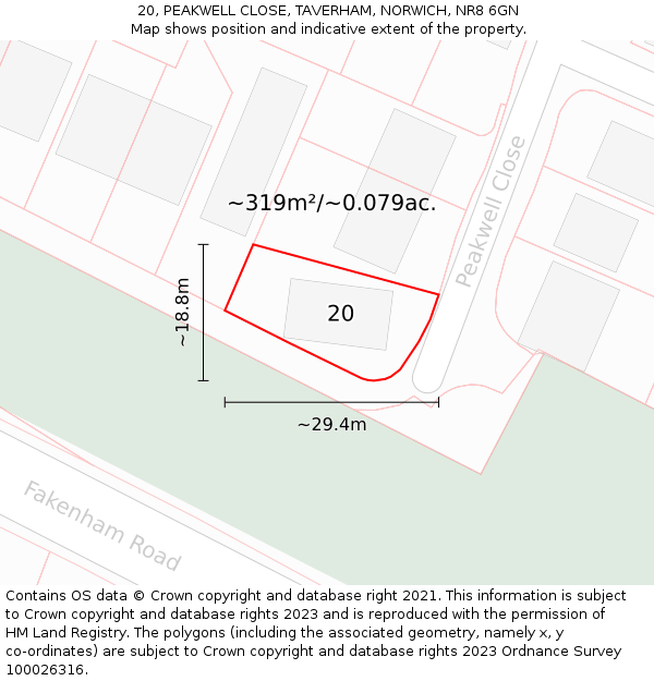 20, PEAKWELL CLOSE, TAVERHAM, NORWICH, NR8 6GN: Plot and title map