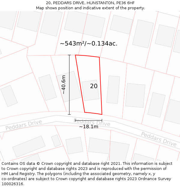 20, PEDDARS DRIVE, HUNSTANTON, PE36 6HF: Plot and title map