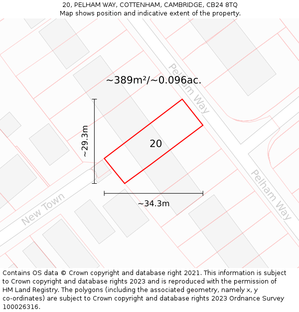 20, PELHAM WAY, COTTENHAM, CAMBRIDGE, CB24 8TQ: Plot and title map