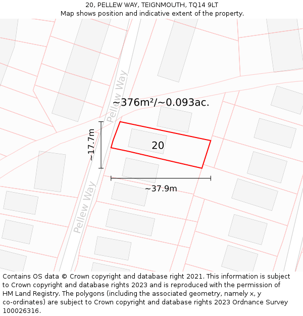 20, PELLEW WAY, TEIGNMOUTH, TQ14 9LT: Plot and title map
