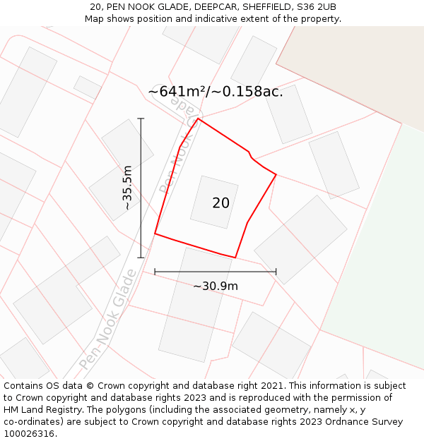 20, PEN NOOK GLADE, DEEPCAR, SHEFFIELD, S36 2UB: Plot and title map