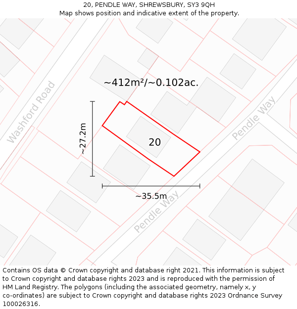 20, PENDLE WAY, SHREWSBURY, SY3 9QH: Plot and title map