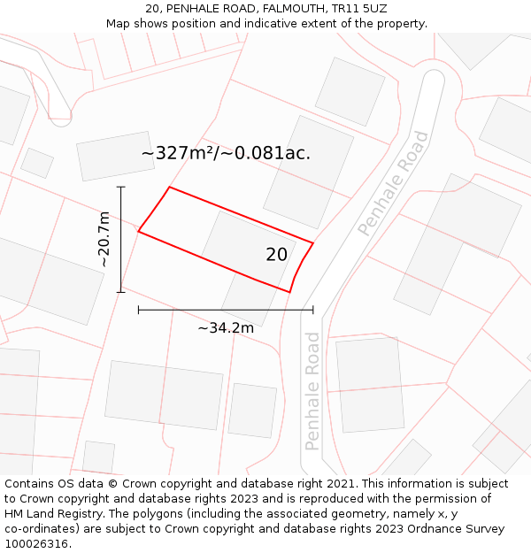 20, PENHALE ROAD, FALMOUTH, TR11 5UZ: Plot and title map