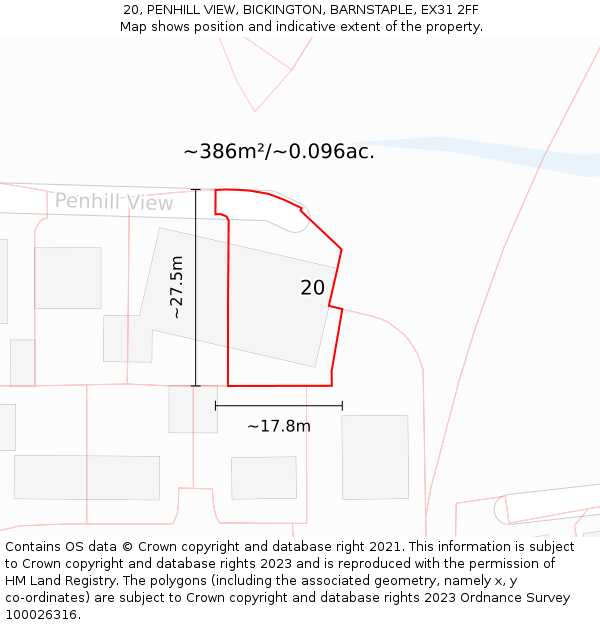 20, PENHILL VIEW, BICKINGTON, BARNSTAPLE, EX31 2FF: Plot and title map
