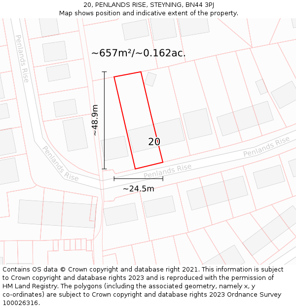 20, PENLANDS RISE, STEYNING, BN44 3PJ: Plot and title map