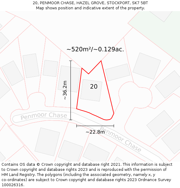 20, PENMOOR CHASE, HAZEL GROVE, STOCKPORT, SK7 5BT: Plot and title map