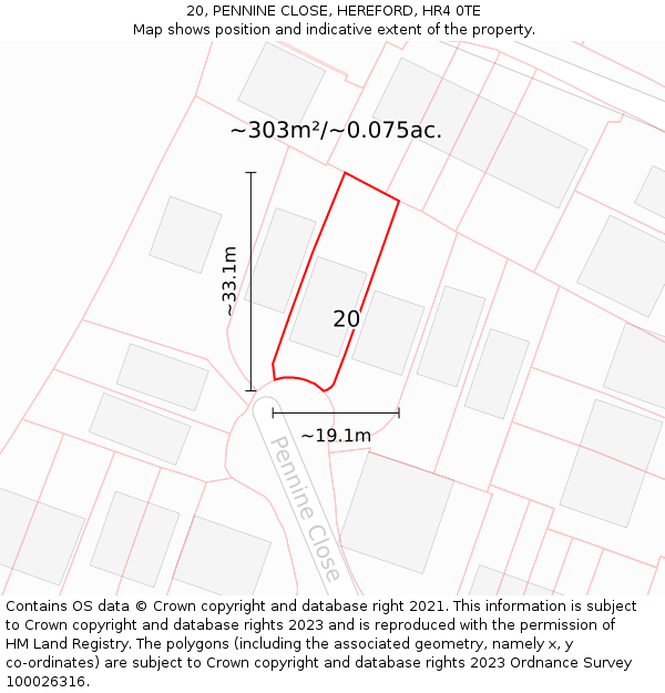 20, PENNINE CLOSE, HEREFORD, HR4 0TE: Plot and title map