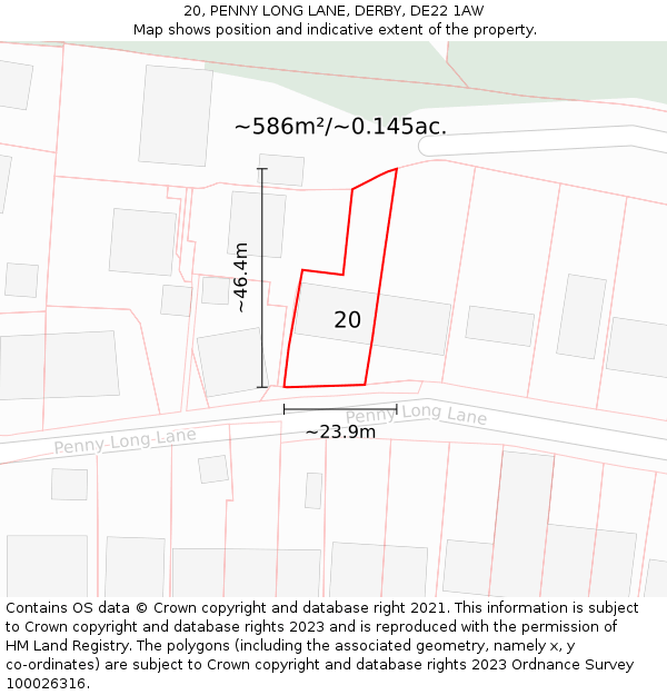 20, PENNY LONG LANE, DERBY, DE22 1AW: Plot and title map