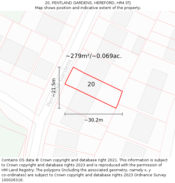 20, PENTLAND GARDENS, HEREFORD, HR4 0TJ: Plot and title map
