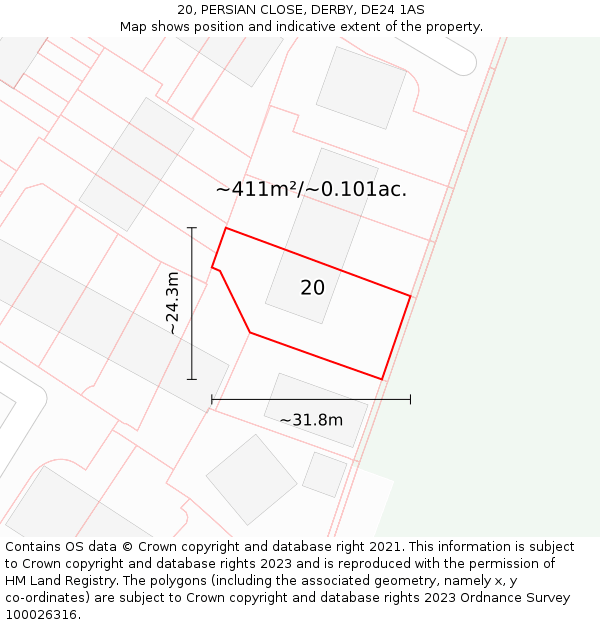20, PERSIAN CLOSE, DERBY, DE24 1AS: Plot and title map