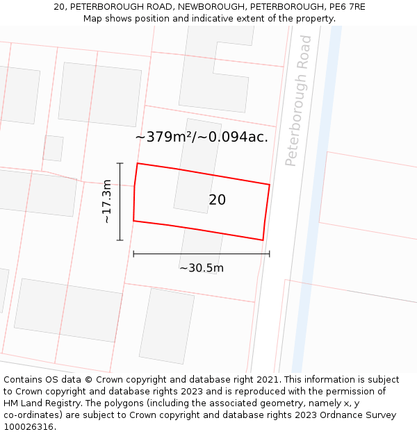 20, PETERBOROUGH ROAD, NEWBOROUGH, PETERBOROUGH, PE6 7RE: Plot and title map