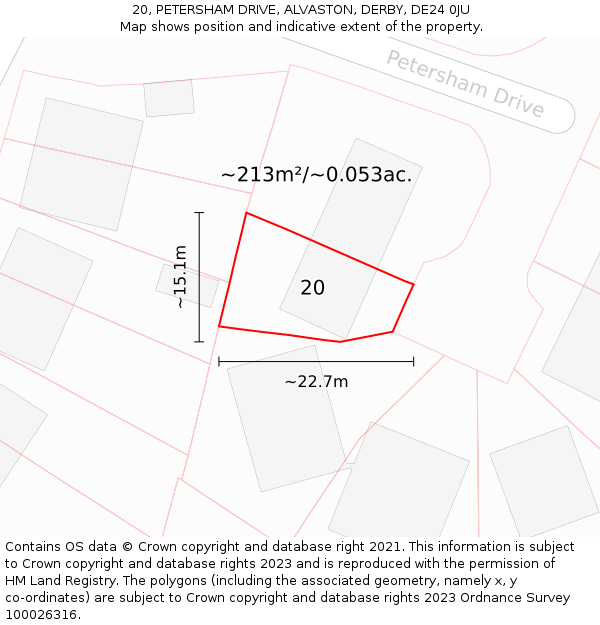 20, PETERSHAM DRIVE, ALVASTON, DERBY, DE24 0JU: Plot and title map