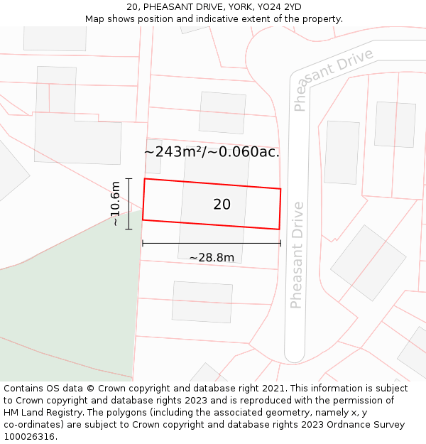 20, PHEASANT DRIVE, YORK, YO24 2YD: Plot and title map
