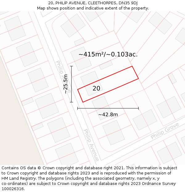20, PHILIP AVENUE, CLEETHORPES, DN35 9DJ: Plot and title map