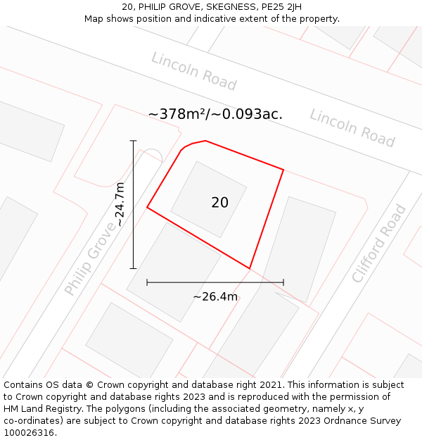 20, PHILIP GROVE, SKEGNESS, PE25 2JH: Plot and title map