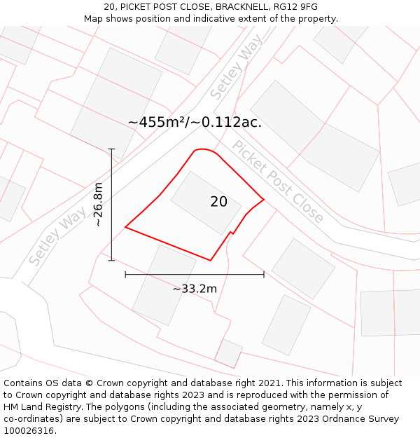 20, PICKET POST CLOSE, BRACKNELL, RG12 9FG: Plot and title map