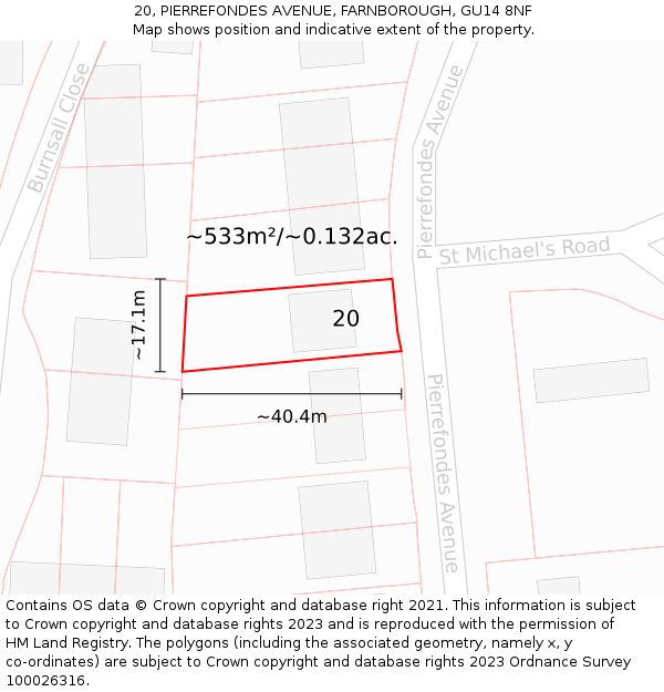 20, PIERREFONDES AVENUE, FARNBOROUGH, GU14 8NF: Plot and title map