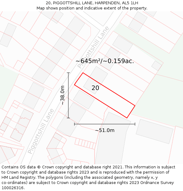 20, PIGGOTTSHILL LANE, HARPENDEN, AL5 1LH: Plot and title map