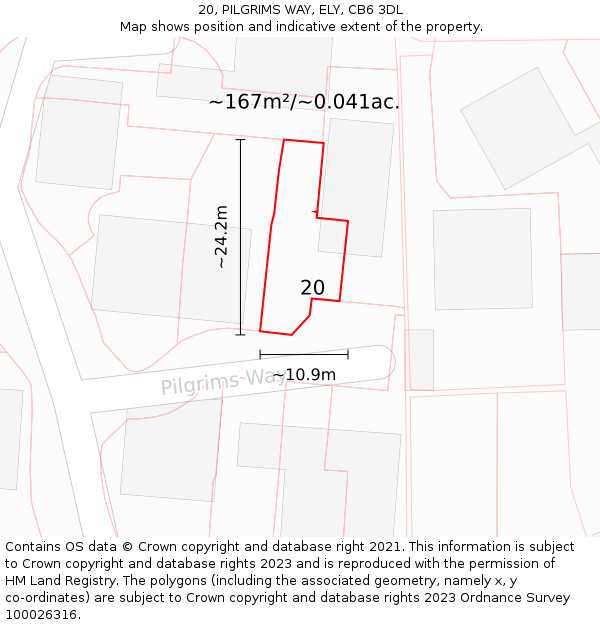 20, PILGRIMS WAY, ELY, CB6 3DL: Plot and title map