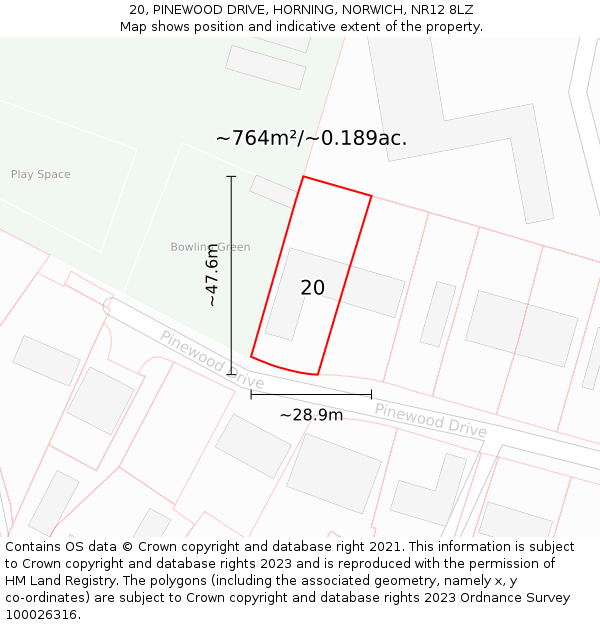 20, PINEWOOD DRIVE, HORNING, NORWICH, NR12 8LZ: Plot and title map