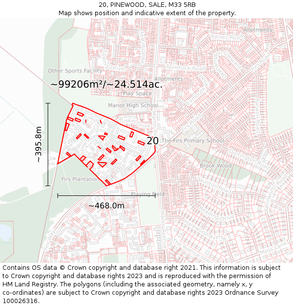 20, PINEWOOD, SALE, M33 5RB: Plot and title map