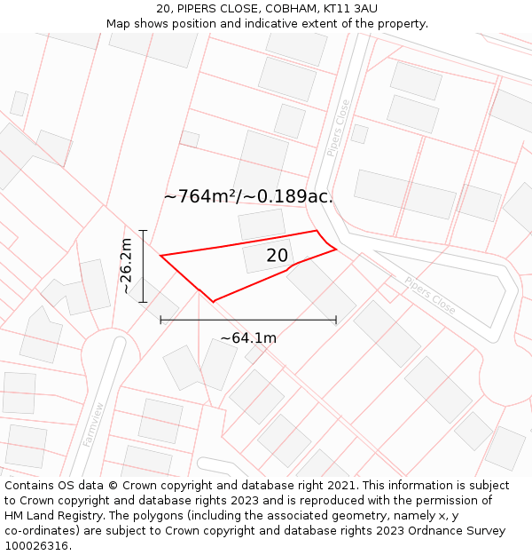 20, PIPERS CLOSE, COBHAM, KT11 3AU: Plot and title map