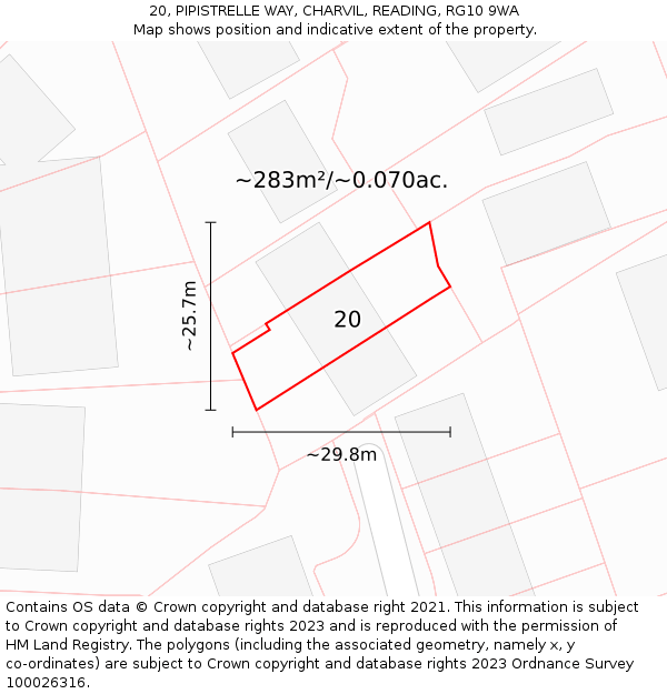 20, PIPISTRELLE WAY, CHARVIL, READING, RG10 9WA: Plot and title map