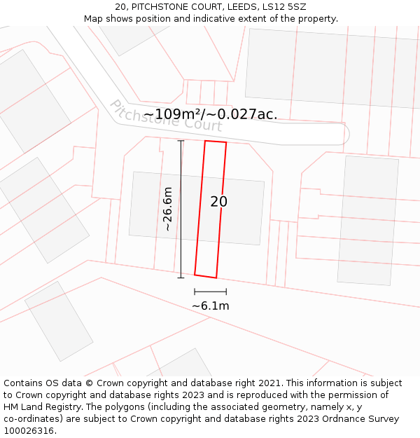 20, PITCHSTONE COURT, LEEDS, LS12 5SZ: Plot and title map