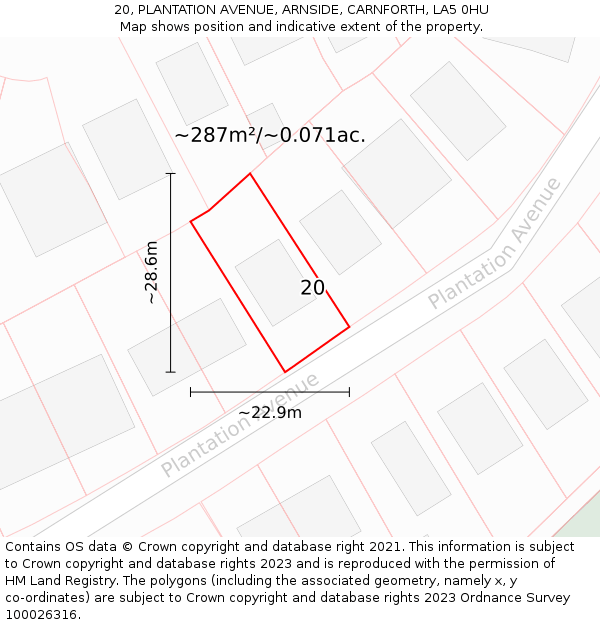 20, PLANTATION AVENUE, ARNSIDE, CARNFORTH, LA5 0HU: Plot and title map