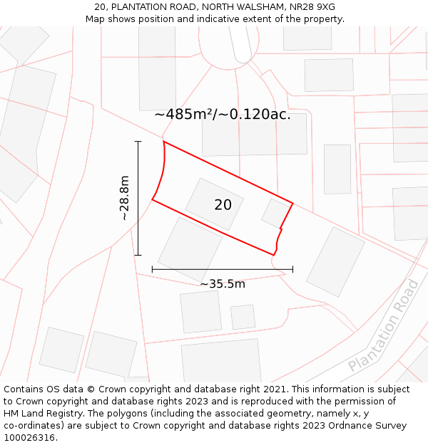 20, PLANTATION ROAD, NORTH WALSHAM, NR28 9XG: Plot and title map