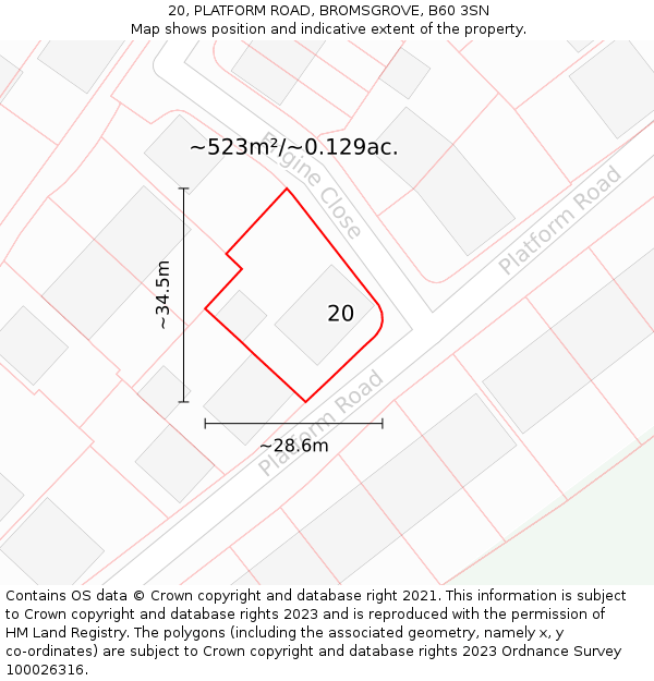 20, PLATFORM ROAD, BROMSGROVE, B60 3SN: Plot and title map