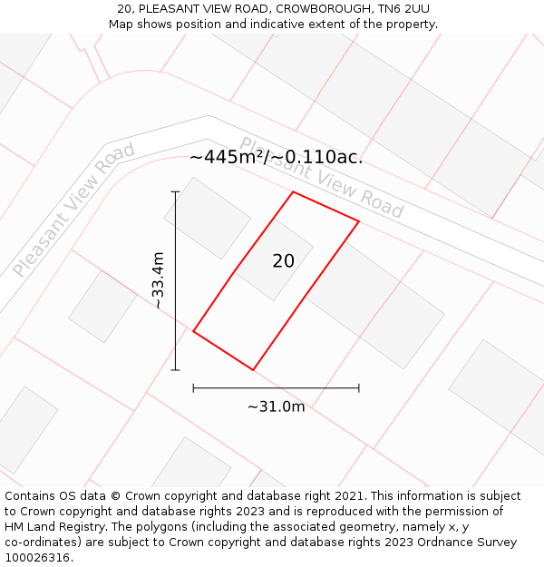 20, PLEASANT VIEW ROAD, CROWBOROUGH, TN6 2UU: Plot and title map
